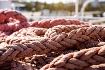 Fototapeta premium Braided thick ship rope close-up.