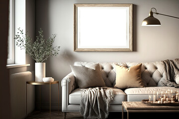 Frame mockup in modern family room interior background