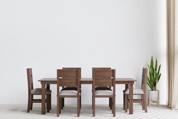 Dining room and kitchen copy space on white background, front view,3D rendering