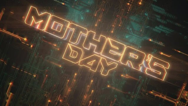 Mothers Day with computer scheme and neon light, motion abstract holidays, futuristic and cyberpunk style background