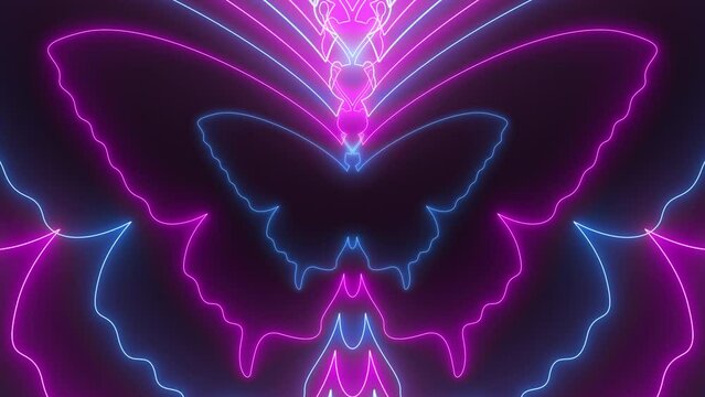 Butterfly neon lights tunnel. Computer generated 3d render