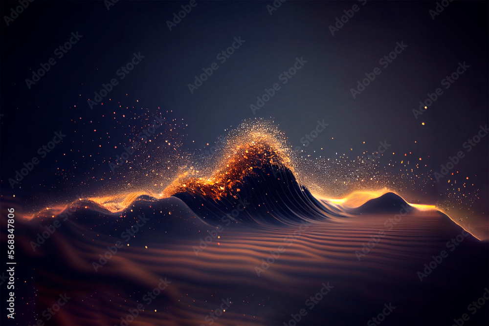 Poster data wave in the metaverse particles tech background. ai generated.