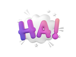 Ha, word in speech bubble, 3D