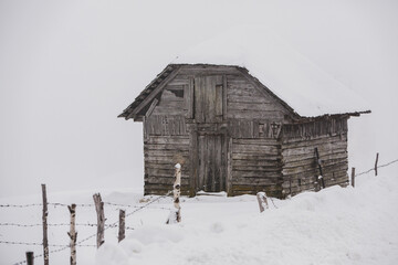 An abundant snowfall in the Romanian Carpathians in the village of Sirnea, Brasov. Real winter with snow in the country