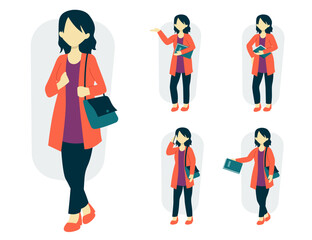 Set of female lifestyle in cartoon character different actions vector