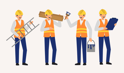 Obraz premium Set of Paint staff decorator in cartoon charactoers flat vector