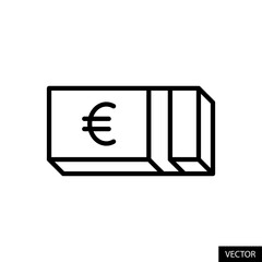 EUR, european euro bills stack, money, cash, banknotes vector icon in line style design for website, app, UI, isolated on white background. Editable stroke. Vector illustration.