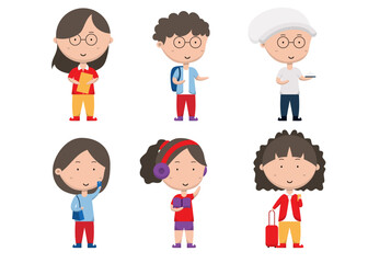 Set of people with different action in cartoon character flat vector