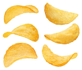 Set of delicious potato chips cut out