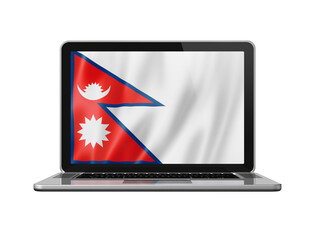 Nepalese flag on laptop screen isolated on white. 3D illustration