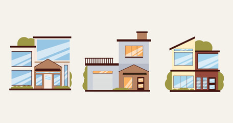 Fototapeta premium Set of Set of different styles residential houses flat vector