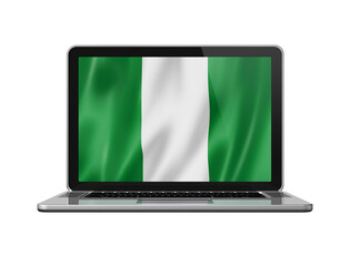Nigerian flag on laptop screen isolated on white. 3D illustration