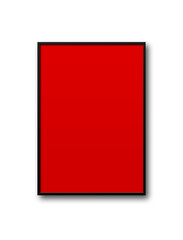 Black picture frame hanging on a transparent background. Empty red picture