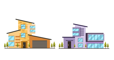 Fototapeta premium Set of Set of different styles residential houses flat vector