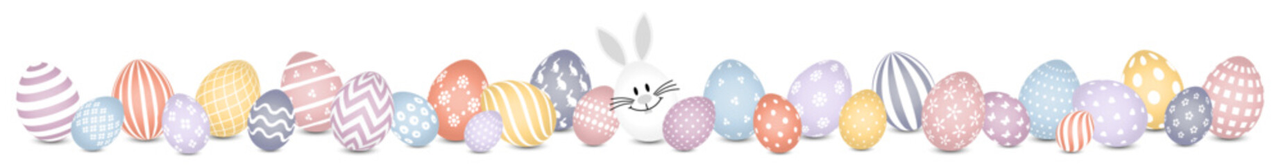 Weißes Hasenei & 28 Ostereier Muster Banner Bunt