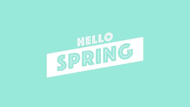 Hello Spring on modern green gradient, motion holidays, promo and spring style background