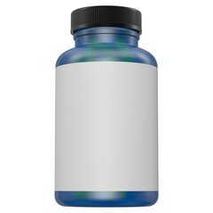Realistic 3D blue glass bottle rendering mockup on white background