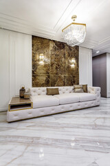 Living room in rich modern home with italian marble floor