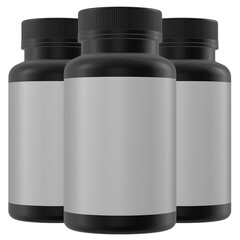 Realistic 3D black bottles rendering mockup on white background