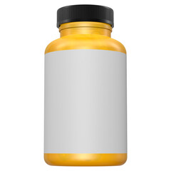 Realistic 3D yellow glass bottle rendering mockup on white background