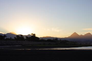 Mountains with the sunset behind