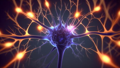 Close up of neurons fireing inside  the brain. Created with Generative AI