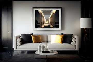 A frame for displaying your art in a  contemporary gold and black minimalist luxury living room