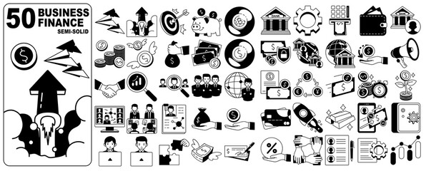 Business Finance Concept Icon Elements illustrations set Semi-Solid Transparent
