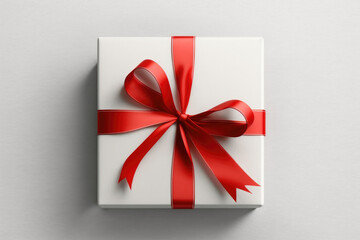 Valentines Gift box with red ribbon on white top view 