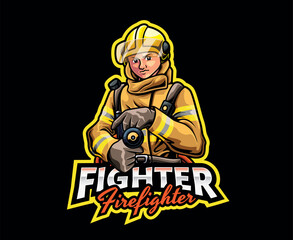 Fireman Mascot Logo Design. Hero on Duty, Brave Firefighter Mascot Illustration