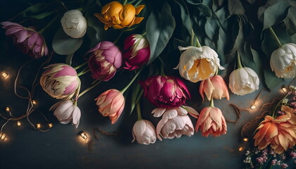 Dark Floral Bouquet with Spring Flowers