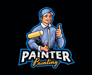 Painter Mascot Logo Design. Creative Wall Painter Mascot Illustration