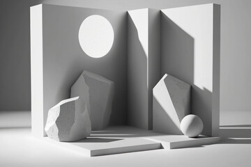 3D style illustration of a stone product podium. AI generation