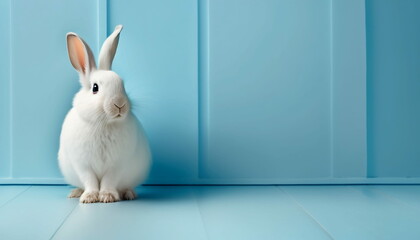 Adorable White Bunny on Light Blue Background