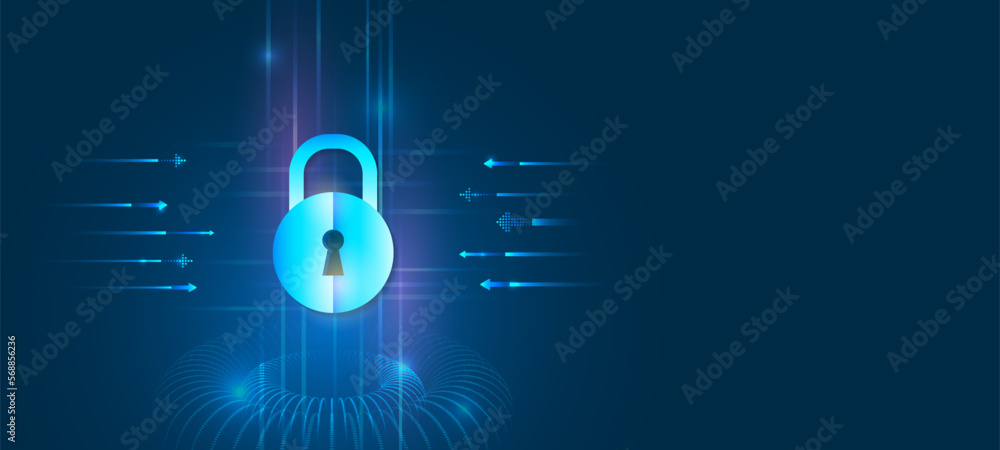 Poster data protection, privacy, and internet security concept. hi-tech various background. cyber security 
