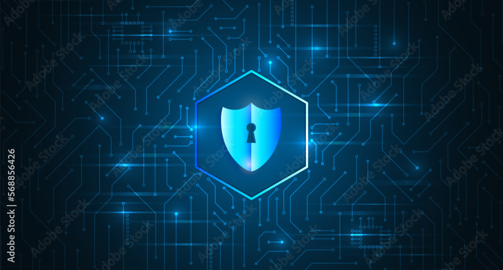 Poster Cyber security for business and internet projects. Vector illustration of data security services. Data protection, privacy, and internet security concept. Hi-tech various background.
