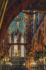 Fototapeta na wymiar Chancel and apse of St. Mary's Basilica with altarpiece carved between 1477 and 1484 by the German sculptor Veit Stoss (known in Polish as Wit Stwosz).