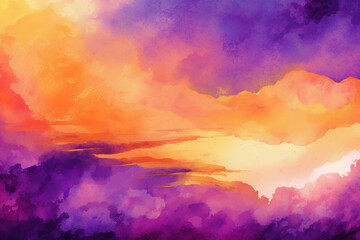 Fototapeta na wymiar Beautiful hues of yellow gold pink and purple watercolor background sunset sky. Generative ai.