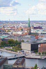 Fototapeta na wymiar Aerial view of the centre of Copenhagen with former St. Nicholas Church 