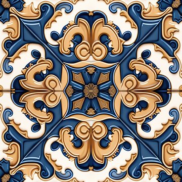 Elegant seamless patchwork pattern from colorful Moroccan, Portuguese tiles, Azulejo, ornaments, Traditional ornament, generative ai