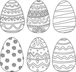 Easter eggs set doodle style. Happy easter hand drawn isolated on white background.