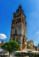 Fototapeta Gothic town hall tower with clock in Cracow, Poland obraz