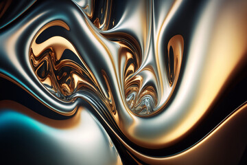 abstract illustration made of gold colored oil paint background. paint Textures. Metallic wavy liquid Generative ai.