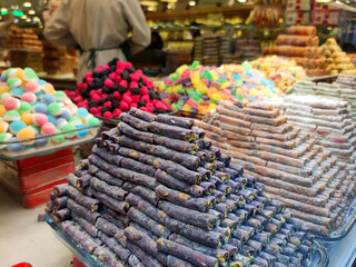 Baklava and Turkish sweets on a shop window in Istanbul
