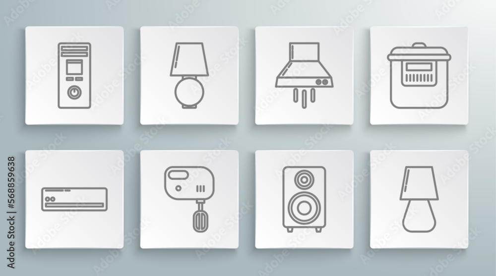 Sticker set line air conditioner, table lamp, electric mixer, stereo speaker, kitchen extractor fan, slow co