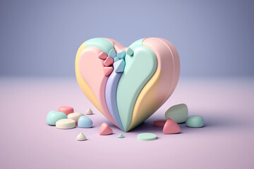 3d heart render with a pastel color backdrop made by generative ai