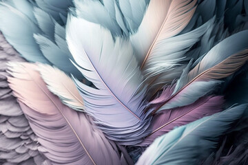 Abstract feather rainbow patchwork background. fluffy feather Generative AI.