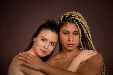 Portrait of young friends, beauty routine and skin care concept.