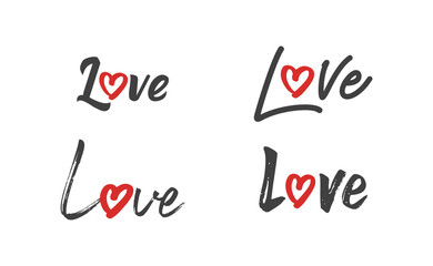 Love text lettering. O letter replaced by heart shape. Valentine's day design.