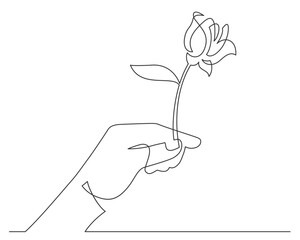 Continuous line drawing of hand holding flower.
Vector illustration